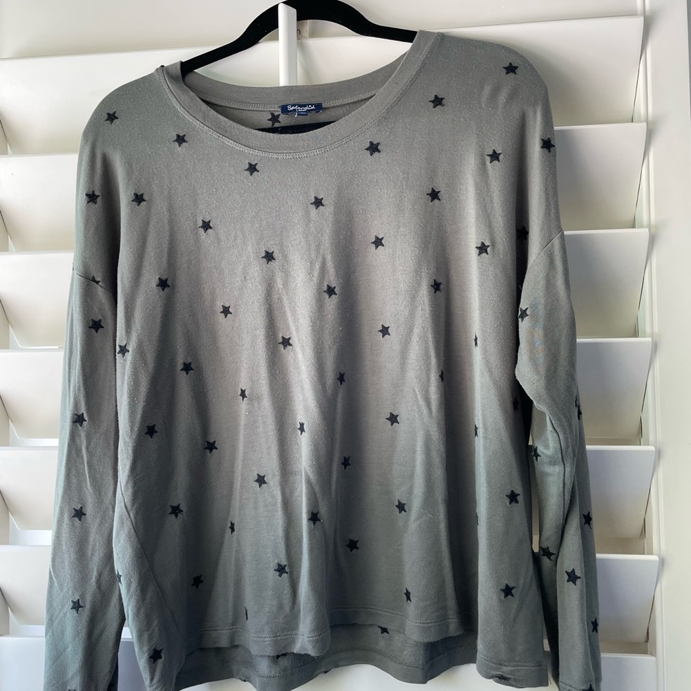 Splendid soft  green sweatshirt with black stars. Size L